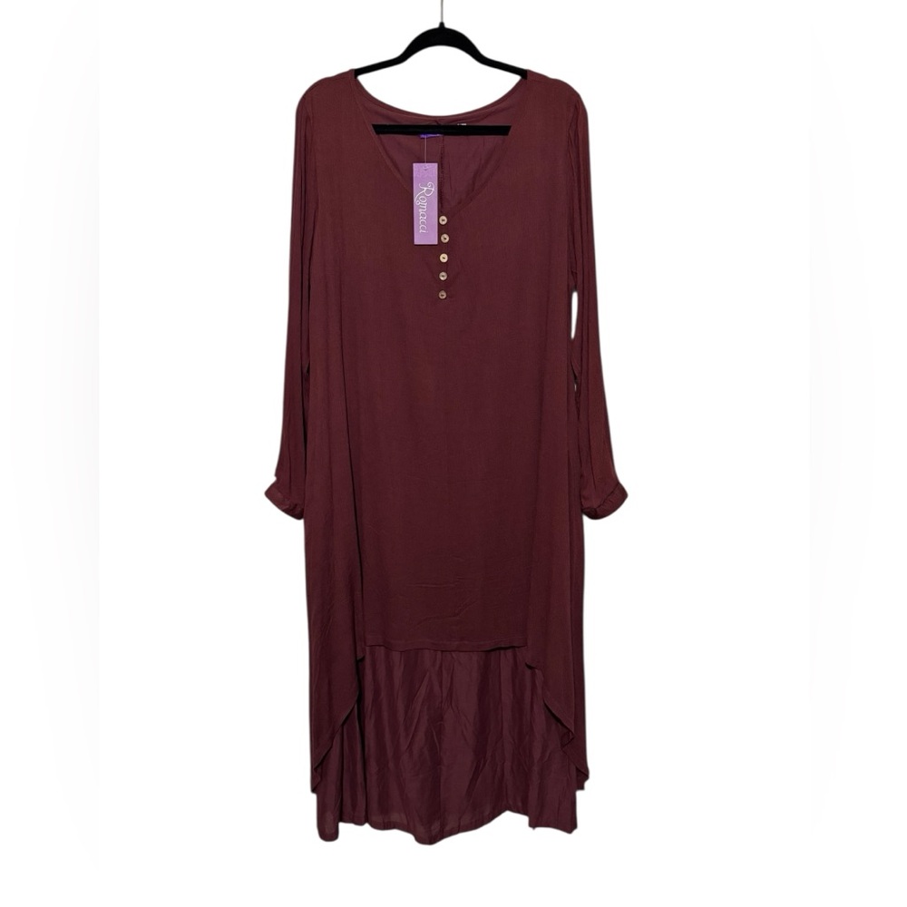Romacci‎ NWT Red Maroon A-line Loose Oversized Boho Hippie Dress Size XL